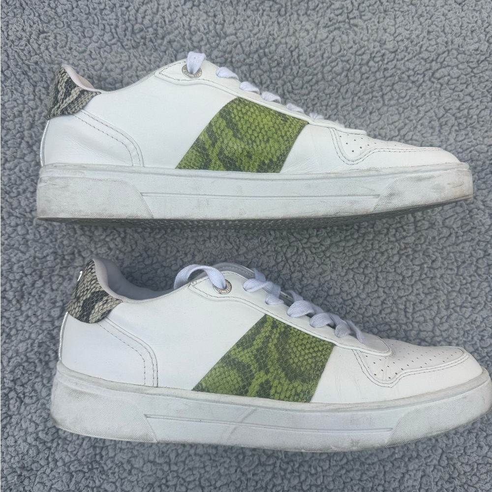 Ted Baker Ladies Sneakers Shoes Leather Size 8Snakeskin Trim White Pre Loved